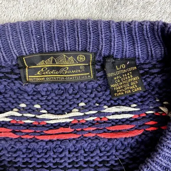 Vintage Eddie Bauer Sweater Women's L Bold Patterned Outdoor Layers - Picture 5 of 16